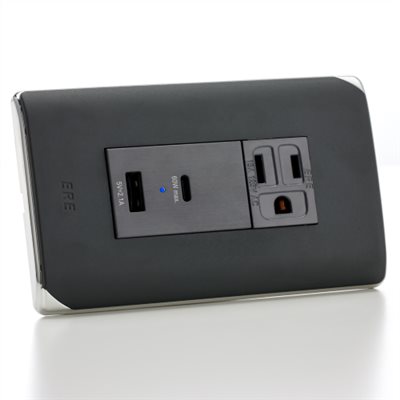 RCS-43121H  (灰)60W氮化鎵GaN極速充電器附接地單插座(埋入式)