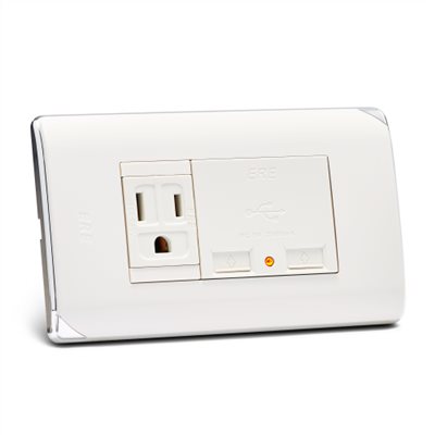 RCS-4311　RICEME 縷光USB充電器附接地單插座(銀邊)